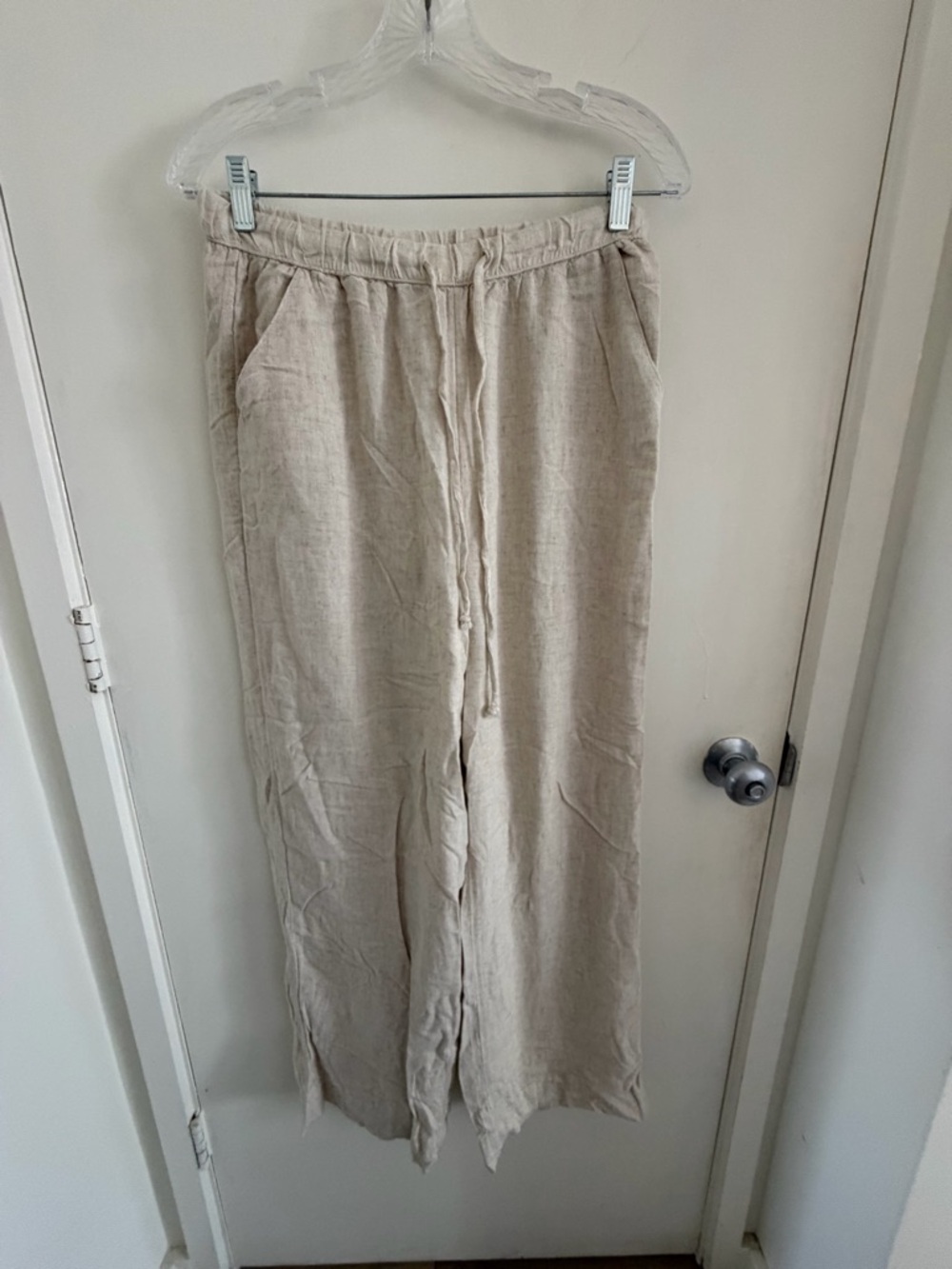 American Eagle Outfitters Wide-Leg Linen Pants - Cream/Tan
